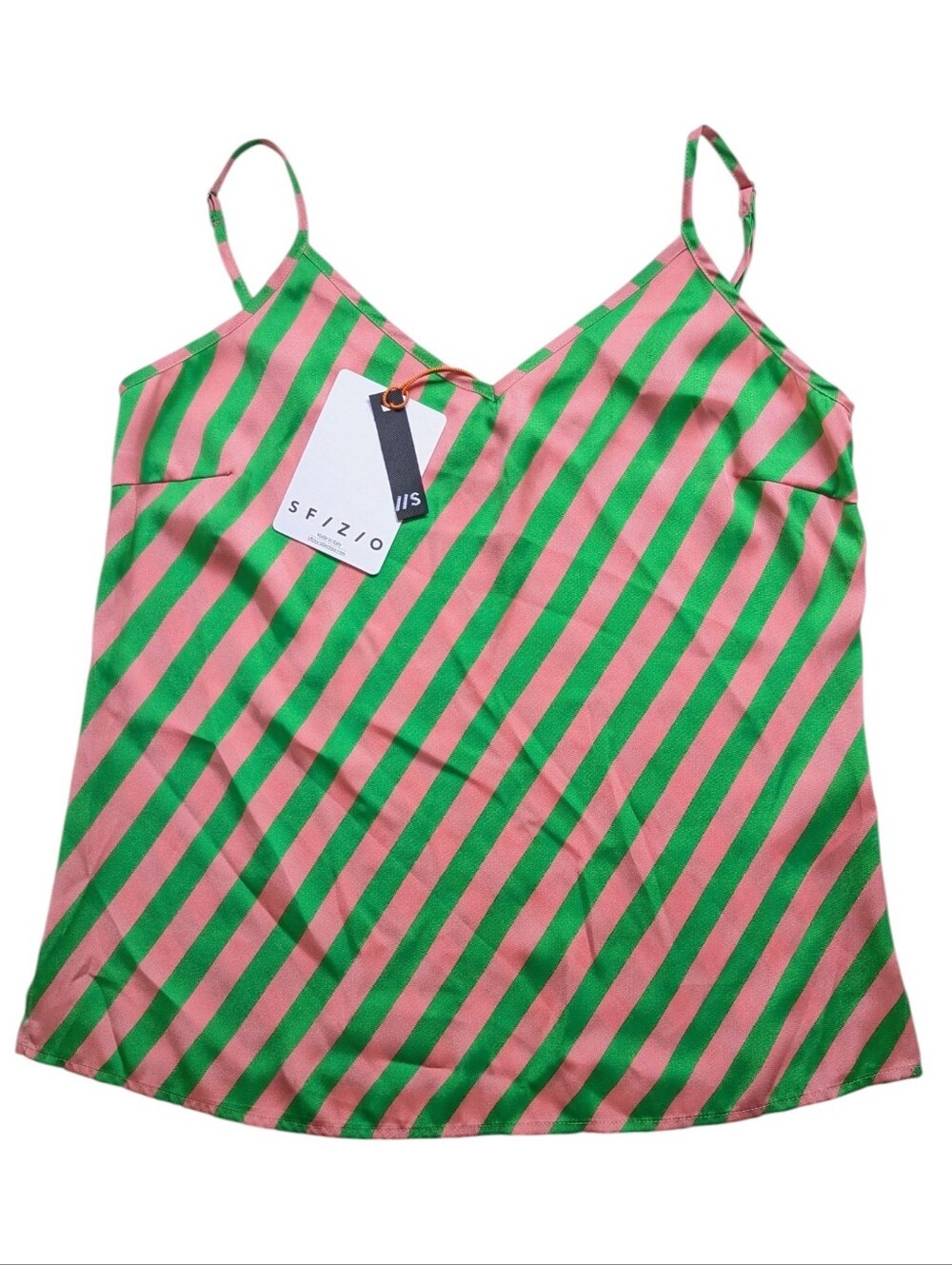 SFIZIO Italy Pink & Green Striped Satin Camisole Tank Top